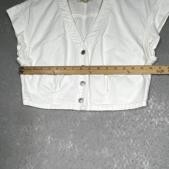 Madewell Crop Top Womens Size 6 White Retro Denim Short Cap-Sleeve Button Down - Picture 5 of 10